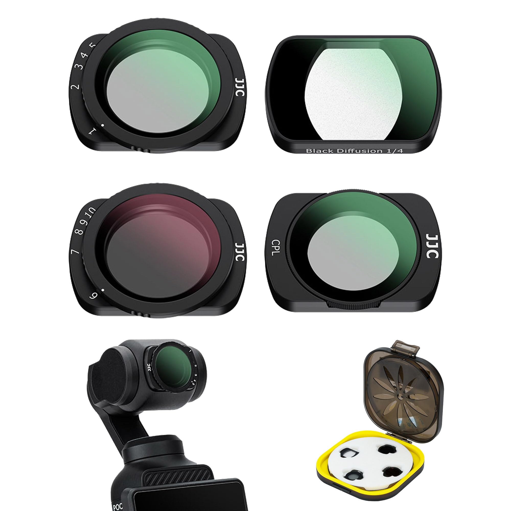 

JJC Magnetic Variable ND CPL Black Mist Filter Set for DJI OSMO Pocket 3 Mist Cinematic Effect ND Light Reduction Contrast CPL Polarizing HD Optical