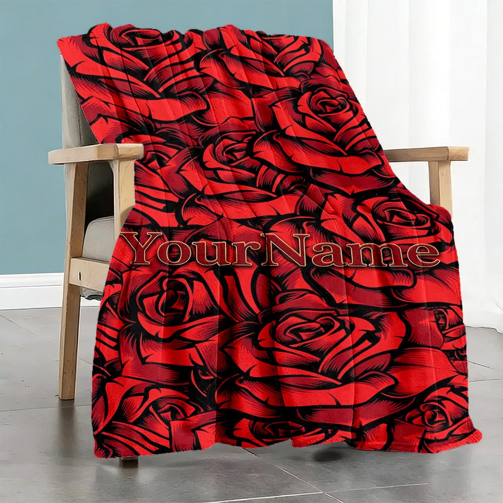 Rose Customize Your Name Blanket Lightweight Customizable Blanket Soft & Cozy Great for Livingroom Office Home Decor Office Chair
