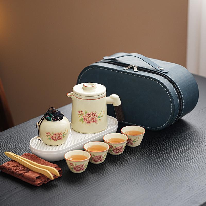 Ceramic Portable Travel Tea Set Kuaike Cup One Pot Four Cups Side Pot Ceramic Filter Travel Tea Set