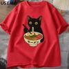 RaUnisex Noodle Black Cat T Shirt Foodie Lover Meme Top Cool T Shirt Casual Short Sleeve Round Neck Tshirt Streetwear Clothes