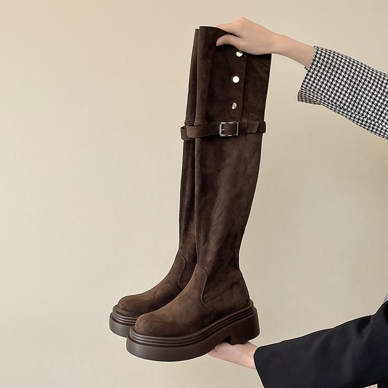 Winter Street Style Thick Heel Women Over The Knee Knight Boots Fashion Fold Two Ways Wear Shoes Female Silm Thigh High Booties