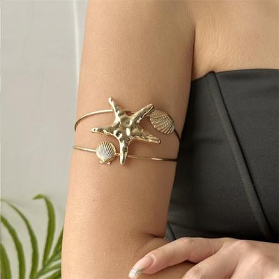 New Bohemian Open Cuff Armlet Conch Starfish Upper Arm Bangles Gold Color Adjustable Opening Bracelet Gifts