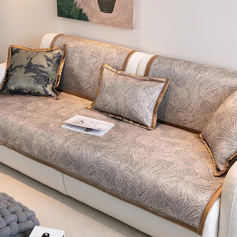 Non-Slip Cool Sofa Cover Ice Silk Sofa Cushion American Style Printed Summer Cooling Living Room Sofa Cover Machine Washable
