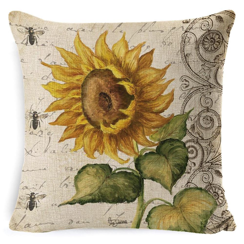 Harvest Thanksgiving Sunflower Pillow Cover Sofa Waist Support Cushion Pillow Plant Car Back Cushion Linen Material
