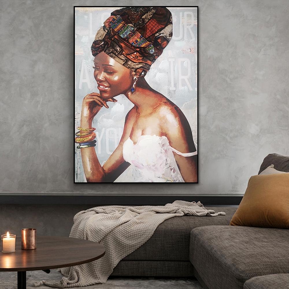 African Black Woman Print Oil Painting On Canvas Abstract Figure Posters Wall Art Pictures for Living Room Home Decor No Frame