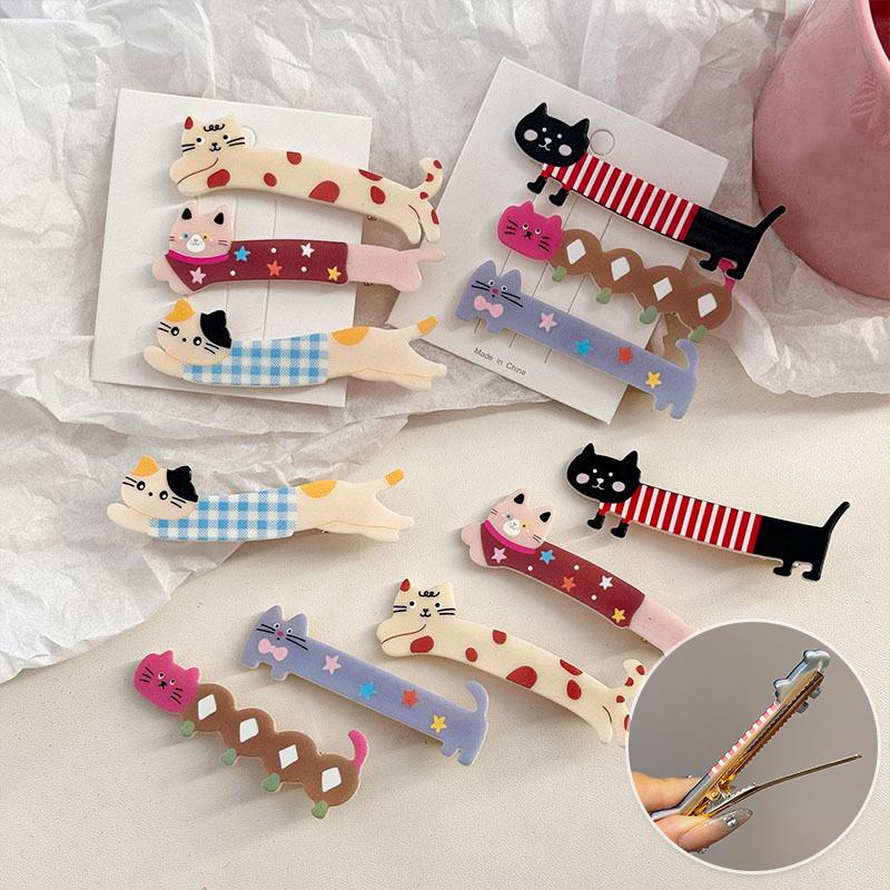 1PC Hairpin Gifts for Cat Lovers Cartoon Animal Theme Head Accessory Hair Clip Casual Cat Pattern Funny Multi-Color