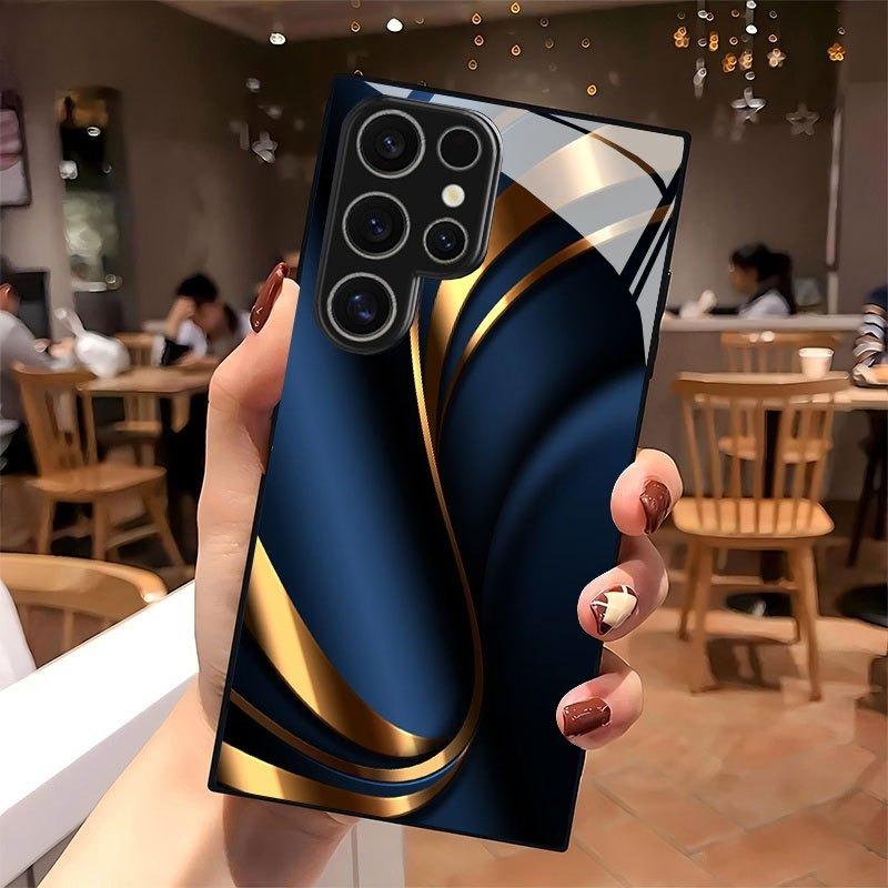 High-grade Golden Ribbon Pattern TPU Glass Phone case suitable for Samsung S26 S25 S24 S23 S22 S21 S20 and other models.