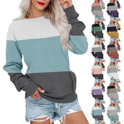 Women's Fashion Casual Long Sleeve Round Neck Jump Color Pullover Top Blouse