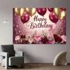 Striscione Fotografico Sfondo Buon Compleanno Rosa Elegante Color Borgogna Rosa