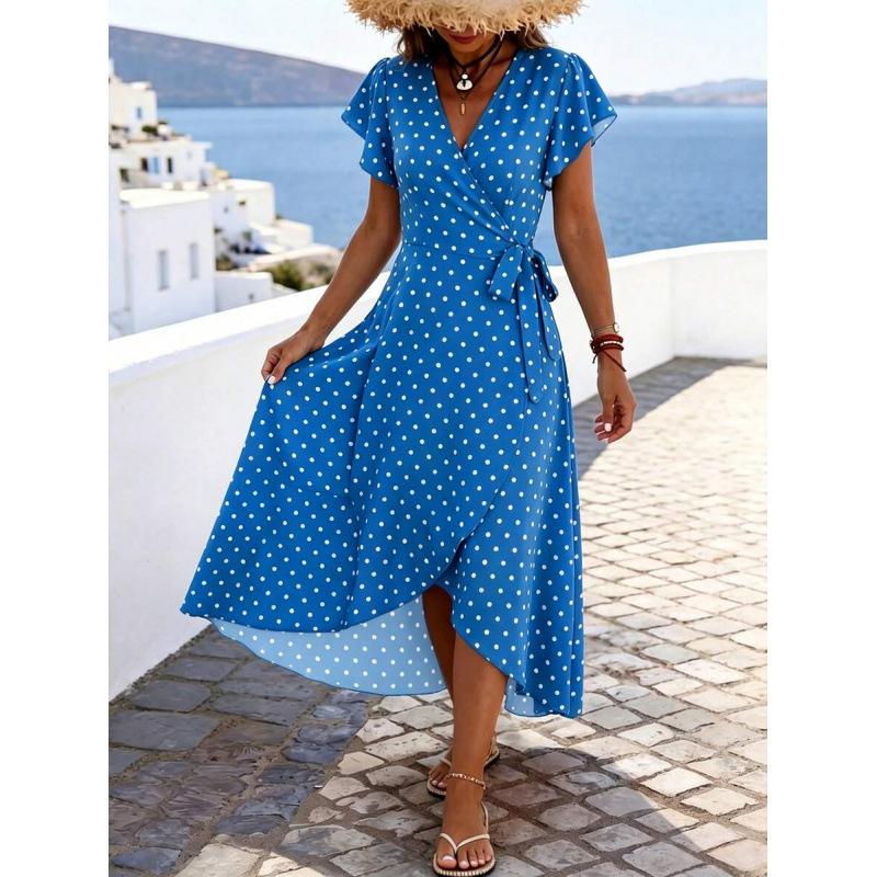 Europe, America 2026 summer new beach vacation irregular straps temperament polka dot dress