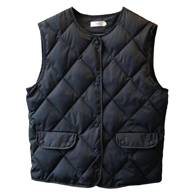 Autumn and Winter Cotton Jacket Women's Short Vest Diamond Grid Cotton Jacket Wear A Korean Style Versatile Vest with A Vest and Shoulder Over A Coat