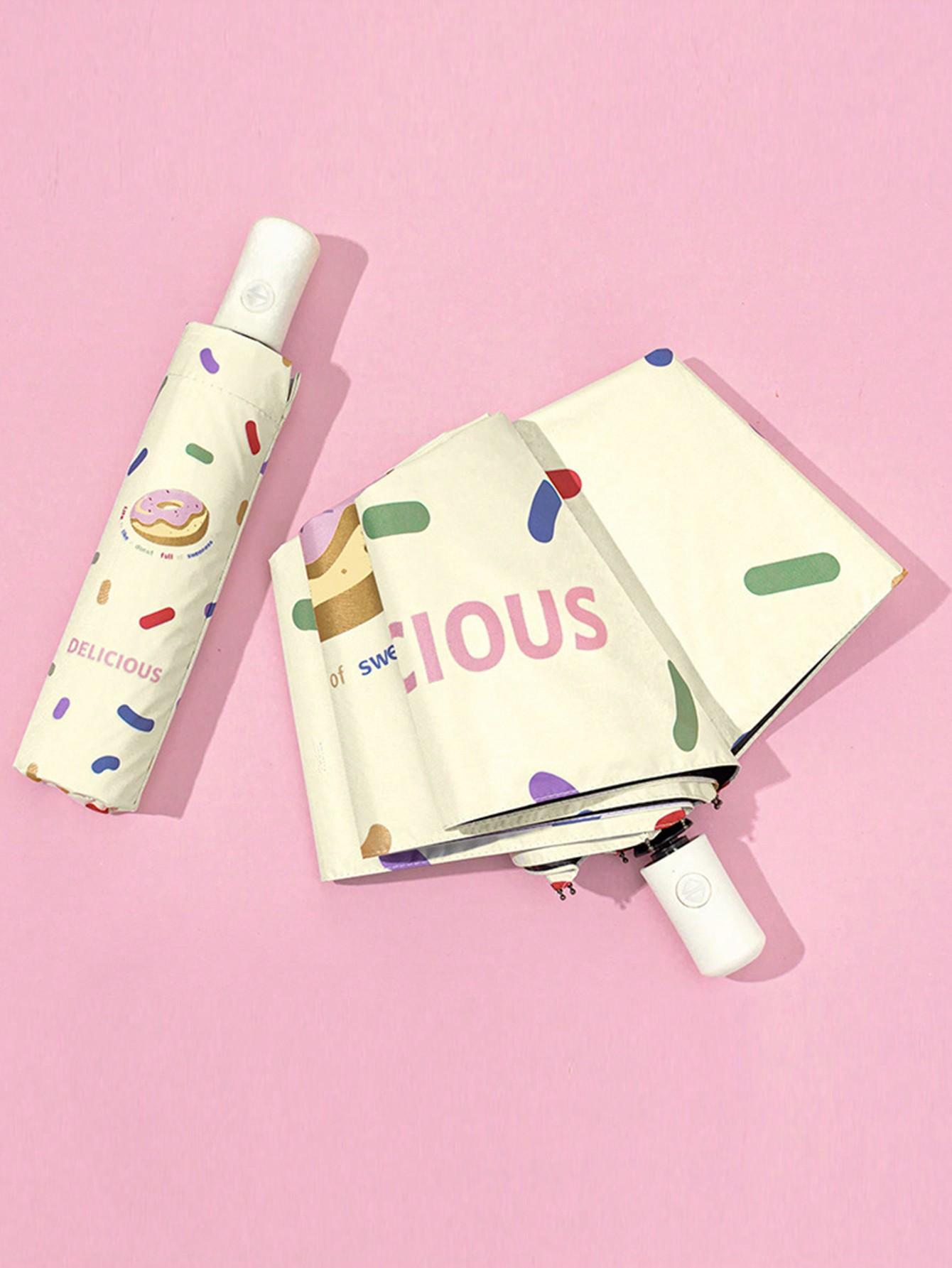 

Сладкий пончик водонепроницаемый и ветрозащитный тройного сложения автоматическое открытие и закрытие легкий анти-УФ зонт для мужчин и женщин светло-желтого