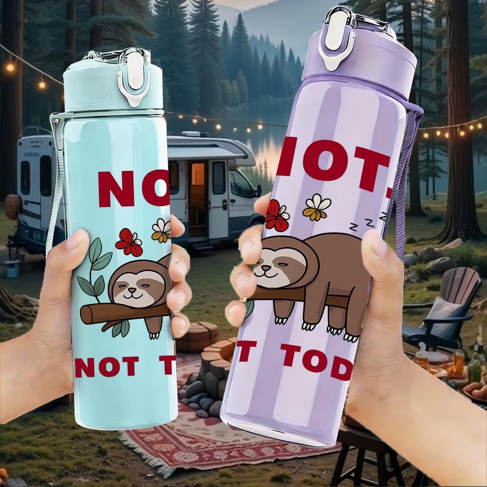 1PC Not Not Today Sloth Art 750ml Color Plastic Sports Water Bottle Leakproof Flip Straw Lid Suitable for Sports Office Home Use