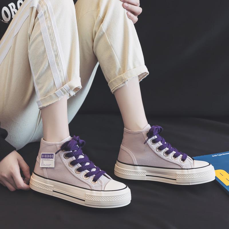 Autumn High-top Purple Canvas Shoes, New Niche Design Platform Cloth Shoes, Sneakers