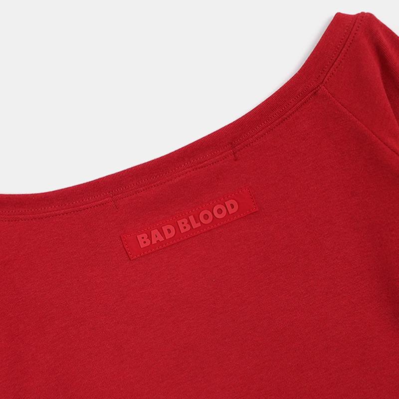 Koreanisches Badblood BCAC Amerikanisches Spicy Girl Off-Shoulder Langarm-T-Shirt: Damen Casual Basisschicht Top