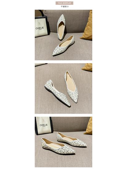 Weiwei Women's Rhinestone Pointed Toe Flats - Low Heel Slip-on Loafers with Soft Sole