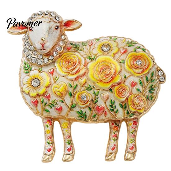 Decorative Lamb Brooch Rhinestone Floral for Women, Flower Sheep Alloy Lapel Pin Pin, Animal Jewelry Clothing Suits Scarves Bags