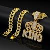 Collar con colgante de letra KING de corona de Hip Hop para hombre con cadena cubana Miami de 13 mm Iced Out Bling Collares HipHop Joyería de moda para mujer