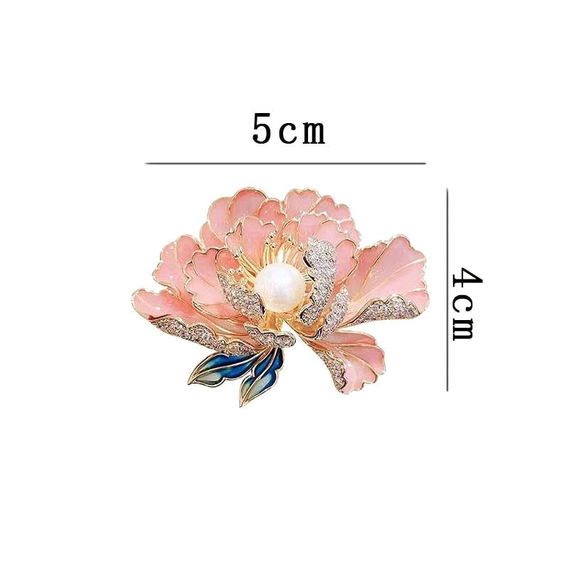 Elegant Chinese Style Enamel Peony Brooch For Women Girls Delicate Pink Blue Purple Flower Pearl Brooch Pins Party Jewelry Gifts