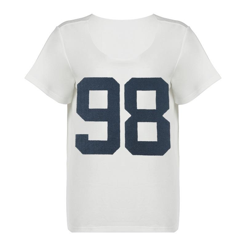 

Модная уличная женская одежда Цифровая печать Свободная футболка Пуловер с круглым вырезом Удобная повседневная футболка с коротким рукавом M белый