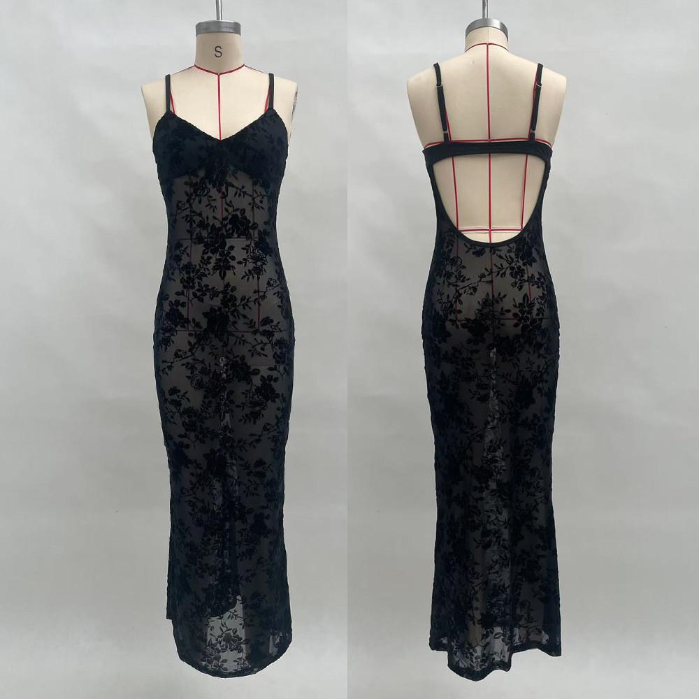 Vintage Vneck Lace Mesh Backless Bodycon Dress For Evening Wear