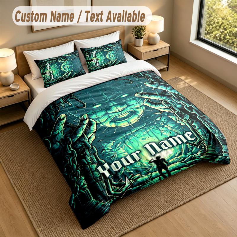 3Pcs Bedding Set Custom Name Text, 1 Sheet 2 Pillowcases Home Bed DecorHellraiser Pinhead