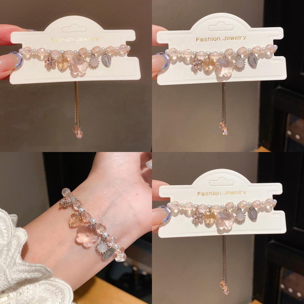 Light Luxury Zircon Artificial Pearl Flower Heart Pendant Bracelet For Women Gift