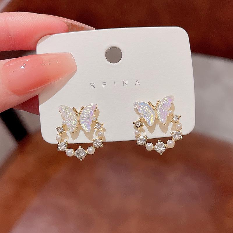 2025 Trendy Korean Micro-Inlaid Zircon Bow Earrings with S925 Silver Needle and Pearl for Women