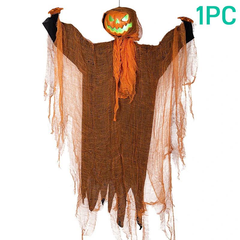 Halloween Pumpkin Hanging Ghost Party Decorations Hanging Green Light Light-emitting Sound Props Yard Ghost House Decoration