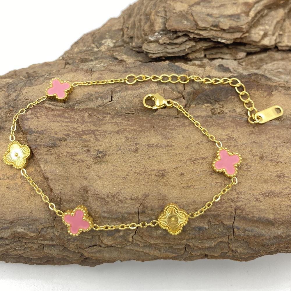 9MM Four Leaf Flower Bracelet Titanium Steel Non Tarnish Bracelet Women's Four Leaf Clover Bracelet
