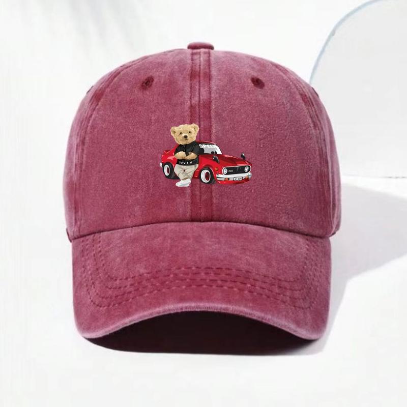 Fashionable Trendy Pattern Bear Teddy Men Cap Baseball Cotton Washed Vintage Customize Hats Dad Cap Adjustable Casual Daily Driving Hat