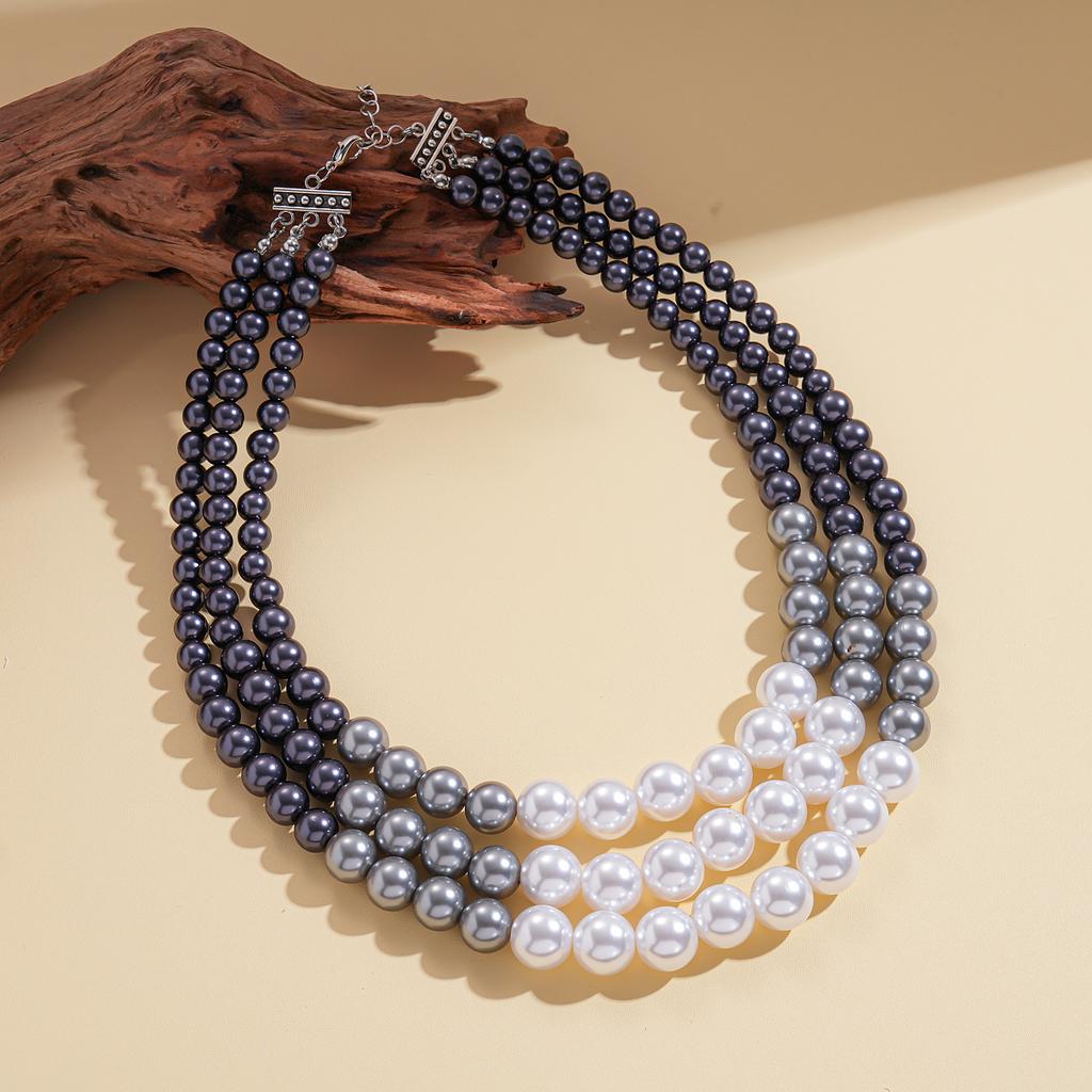 Personalized imitation pearl irregular beaded three-layer sweater chain fashion necklace