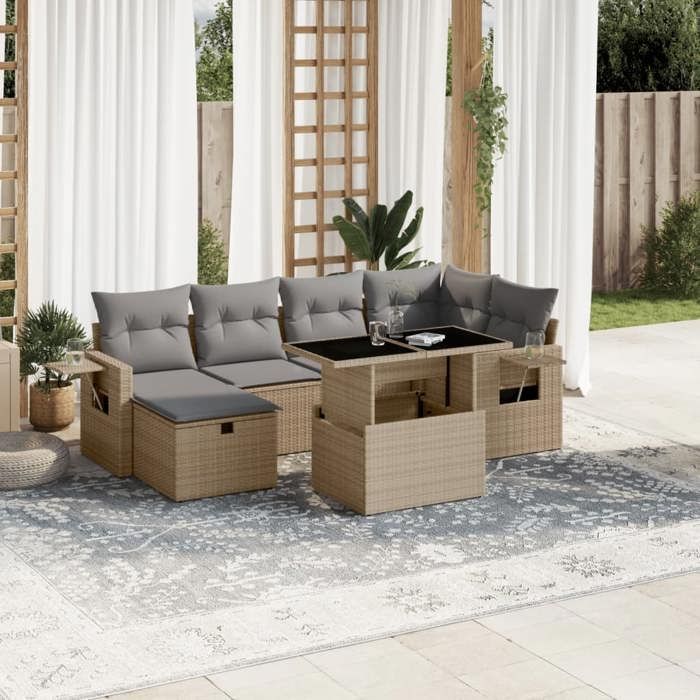 VidaXL Garden Lounge Set with Cushions 7 Pcs Beige Braided Resin 3274979