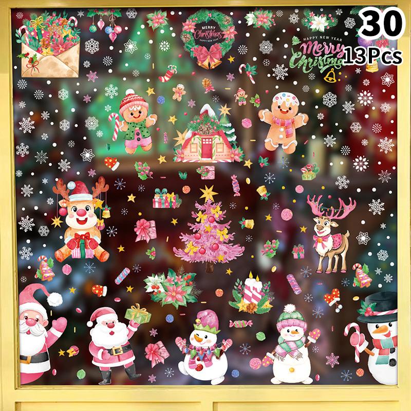 Removable Christmas Pvc Static Sticker Santa Window Stickers Beautify Snowflake Wall Decals New Year Party Glass Dress Up