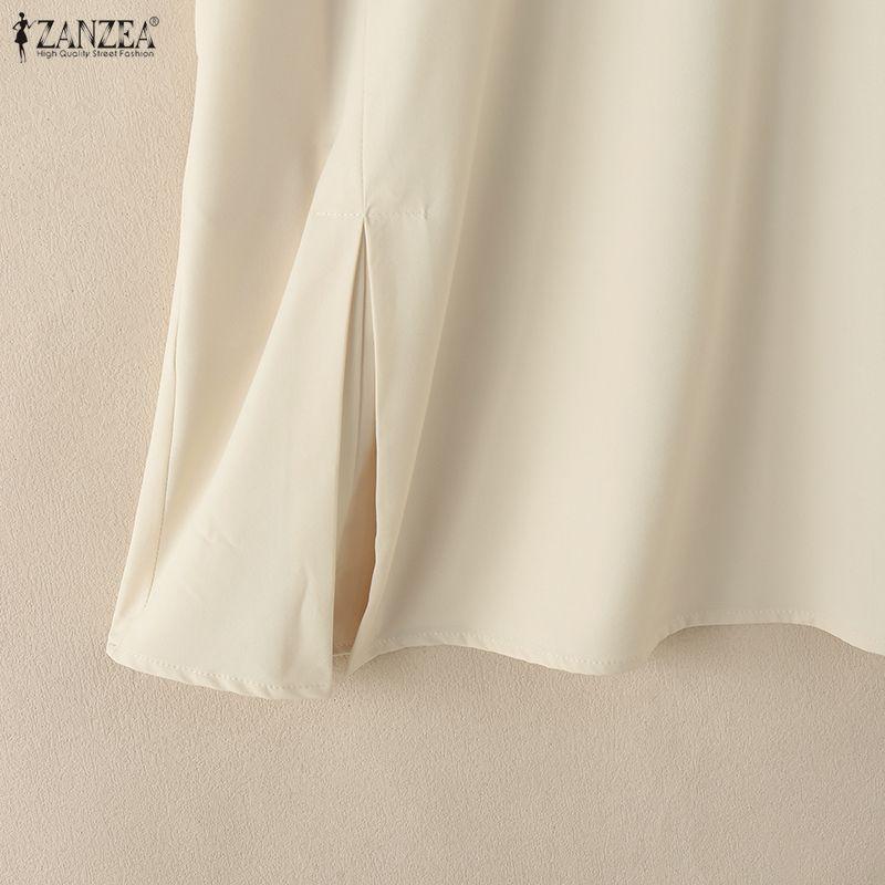 ZANZEA Damen Freizeit Stehkragen Sommer Kurzarm Kleid