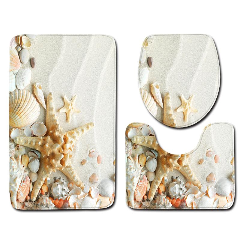 Beach Bathroom Toilet Three-Piece Floor Mat Doormat Bathroom Carpet