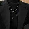 Simple Trendy and Cool Adjustable Square Titanium Steel Necklace Women's Hip-hop Cold Wind Sweater Chain 2024 New Fringed Accessories