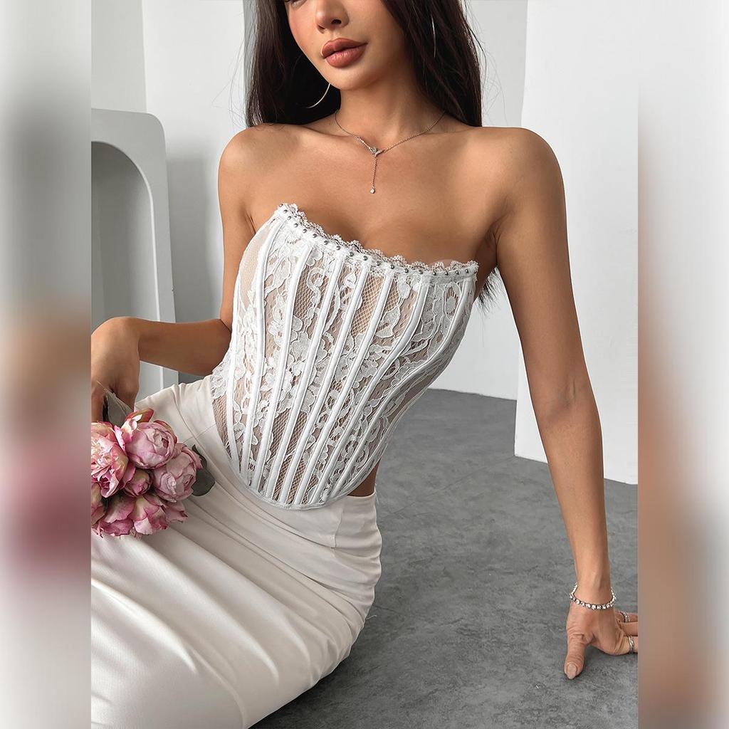 Elegant Pure Desire Lace Backless Slimming Bandeau with Fishbone Buckle