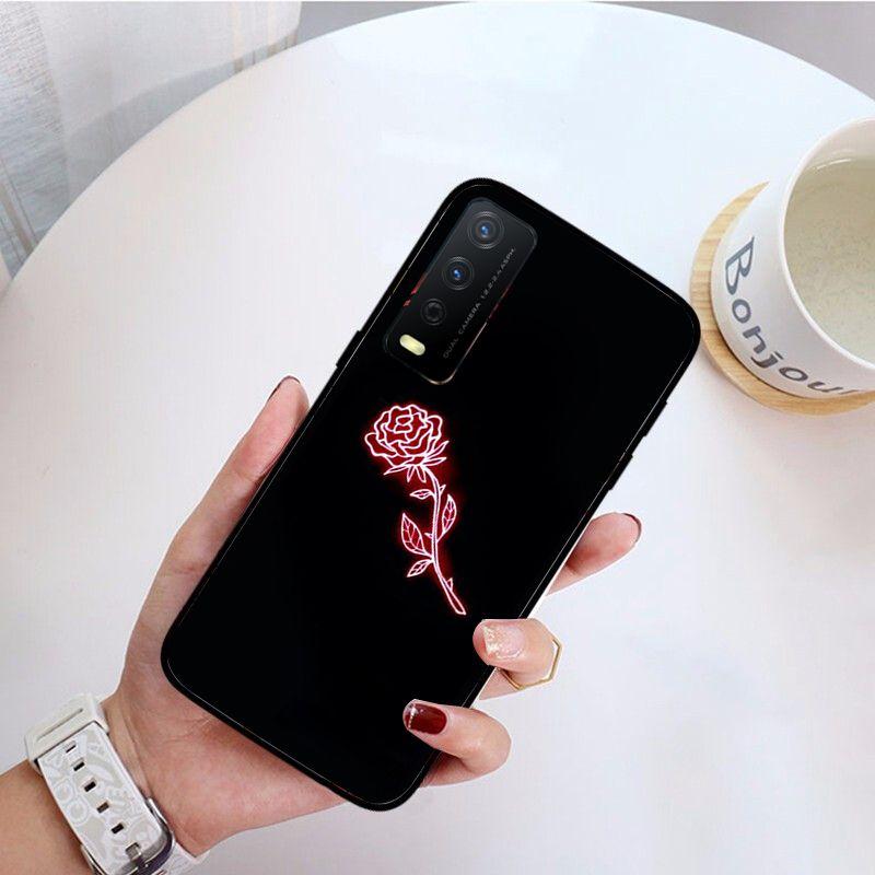 Sfondo nero fluorescente Rosa neon cuore regina cover Per vivo Y31 Y30 Y33S Y11S Y12S Y17 Y20 Y21S Y53S Y15 Y91C V23 Custodie