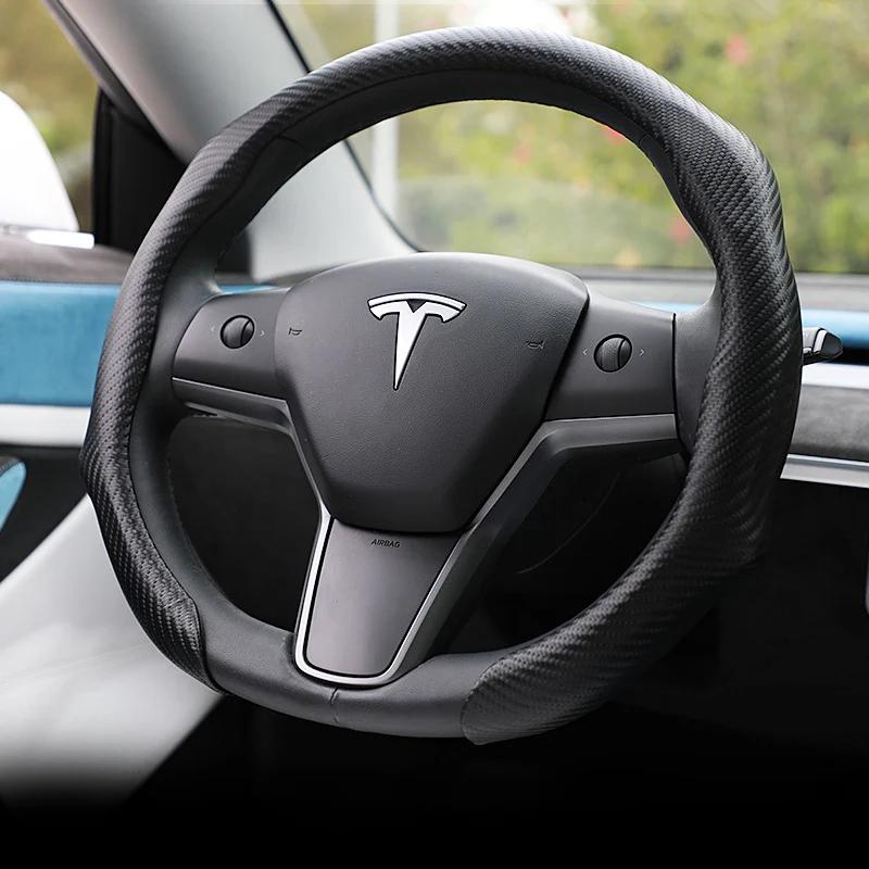 

Универсальный чехол для рулевого колеса автомобиля из замши, нескользящий, защитный чехол для салона автомобиля, декоративные аксессуары с рисунком из углеродного волокна