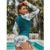 Surf Suit Long Sleeve Swimsuit Crew Neck Flat Angle Belly Cover Skinny Split Printed Sunscreen Wetsuit Swimsuit