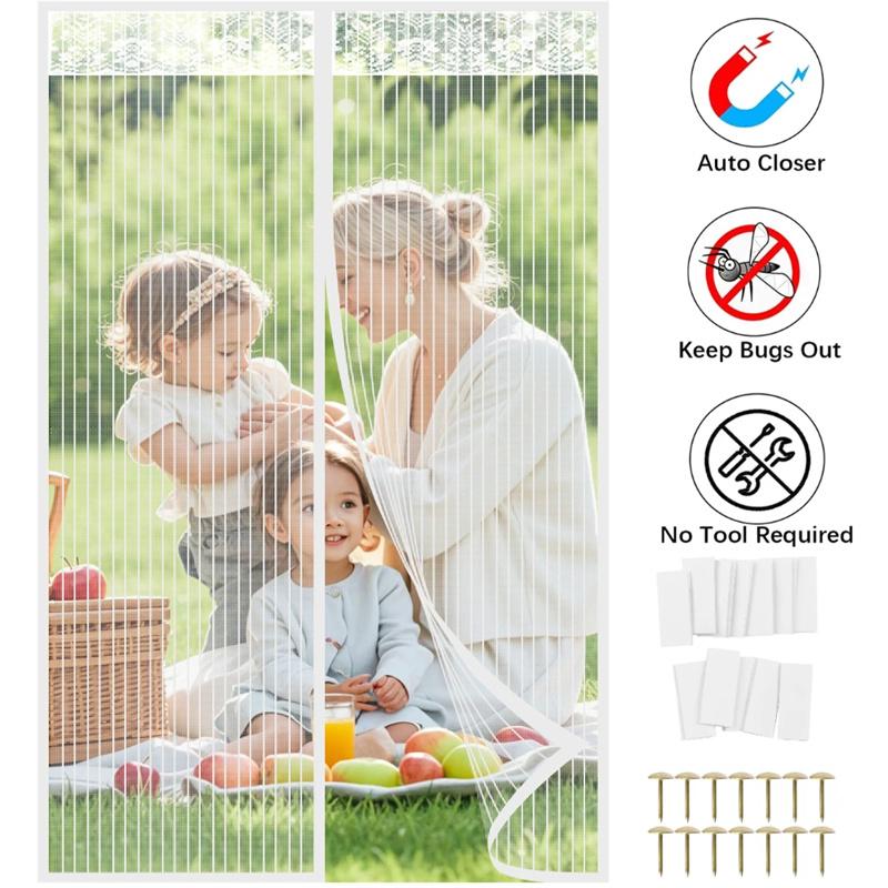 Magnetic Mosquito Door Curtain - Strong Magnet Design,Easy Install & Clean Breathable Polyester Mesh for Home Bedroom Kitchen