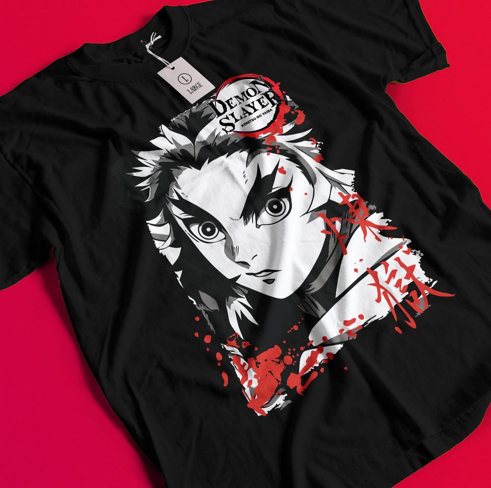 Demon Slayer Shirt Rengoku Kyojuro Tshirt Tanjiro T-Shirt Muzan Doma Akaza Tee BB493