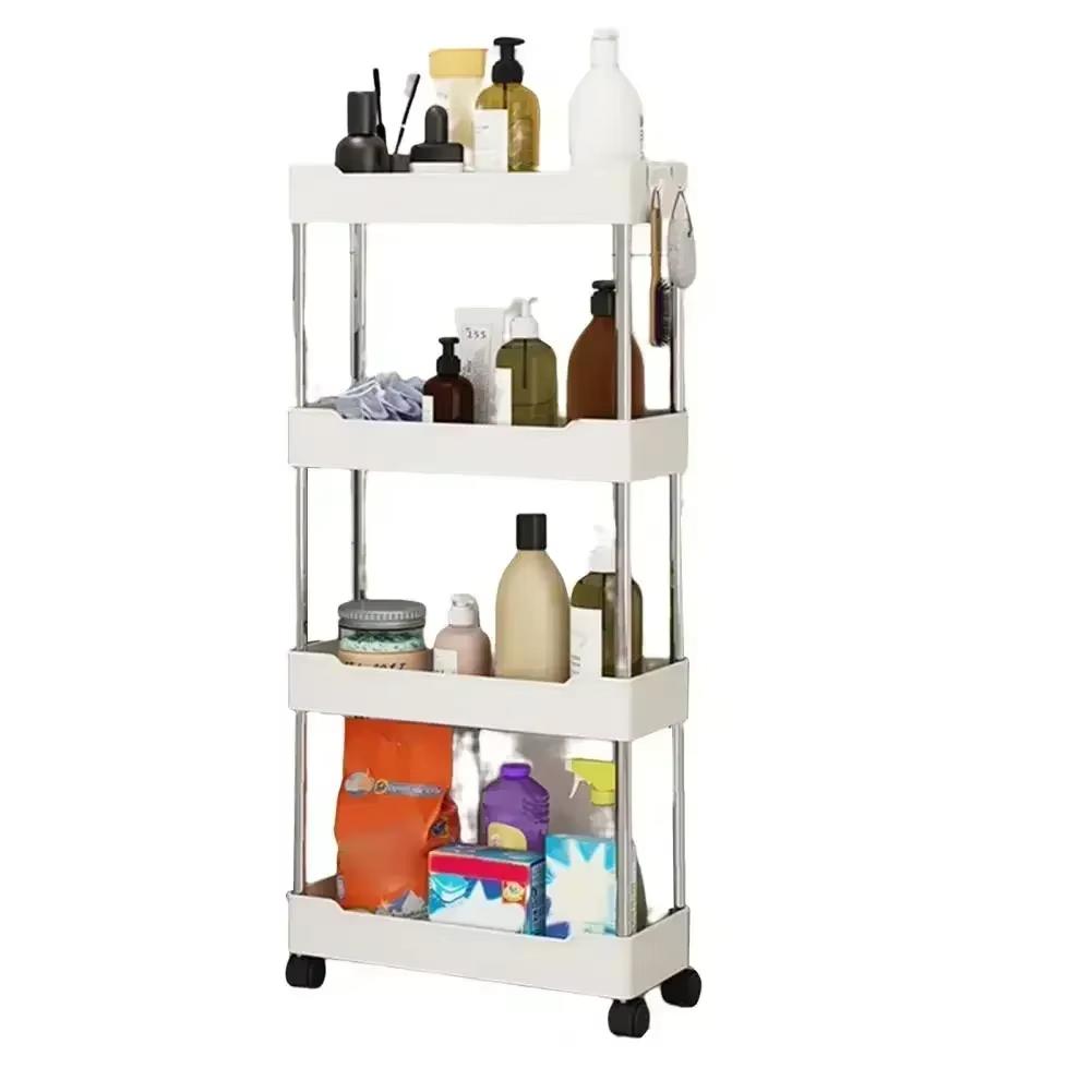 Bathroom Storage Rack with Wheels 3/4 Layer Rolling Utility Cart Bathroom Storage Organizer Multi-purpose Utility Cart