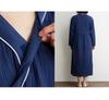 MY Double Gauze Pajama Long with Soft and Gentle on the Skin [KISS LIFE] Dress, Sleeves, Pockets, Embroidery, Fluffy, All-Season Loungewear, (L, Navy)