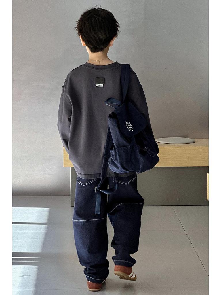 2025 Chłopięce Jesienne Jeansy w Koreańskim Stylu o Luźnym Kroju z Prostą Nogawką