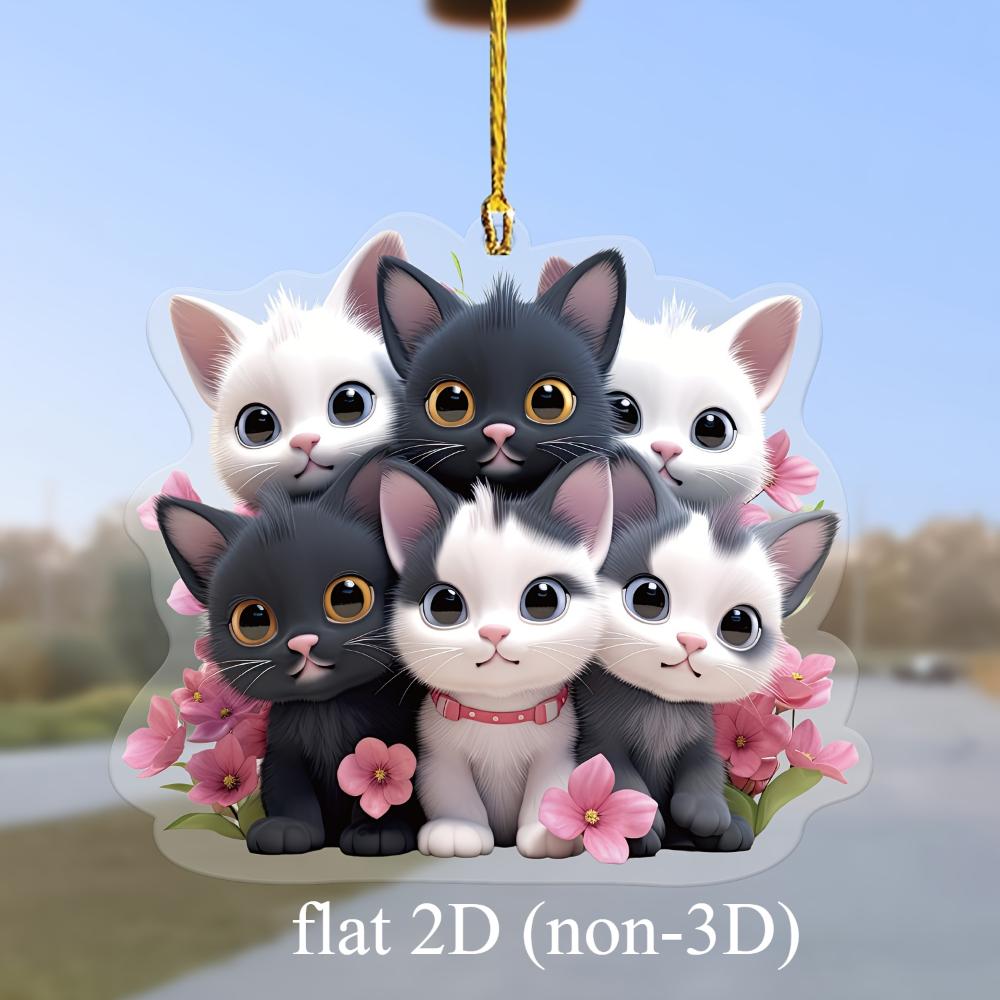 Cute Cat 2D Flat Acrylic Pendant, Car Rearview Mirror Decorative Pendant, Bag and Keychain Accessories