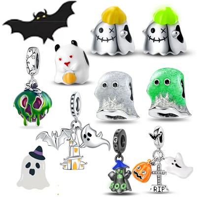 Halloween Luminous White Horror Ghost Dark Devil Charm Beadcopperfit Original Brand Bracelet Jewelry Gift