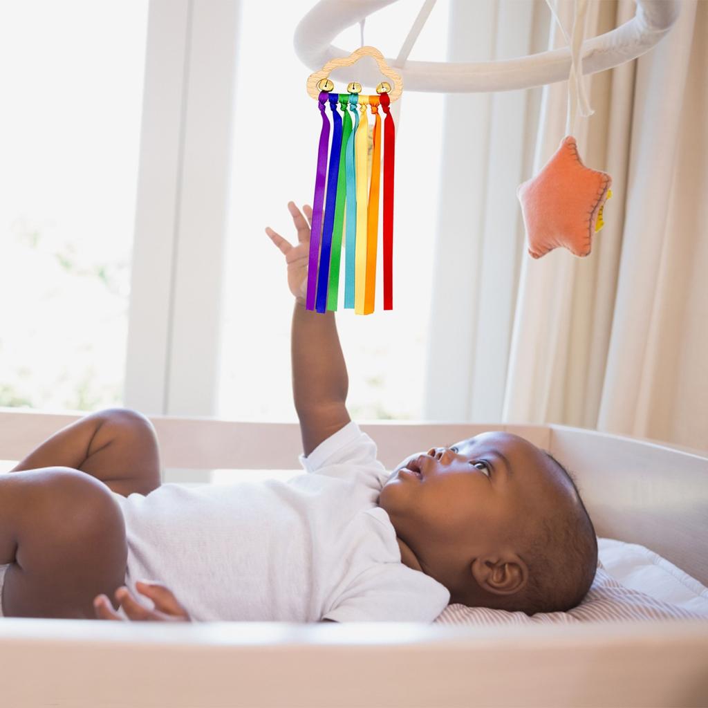 Houten Lint Ring Speelgoed 2 Stuks Baby Sensorisch Speelgoed Handgemaakt Speelgoed Kleur Wolk Lint Knaag Houten Cirkel Tandjes Speelgoed Voor Jongens Meisjes Baby's