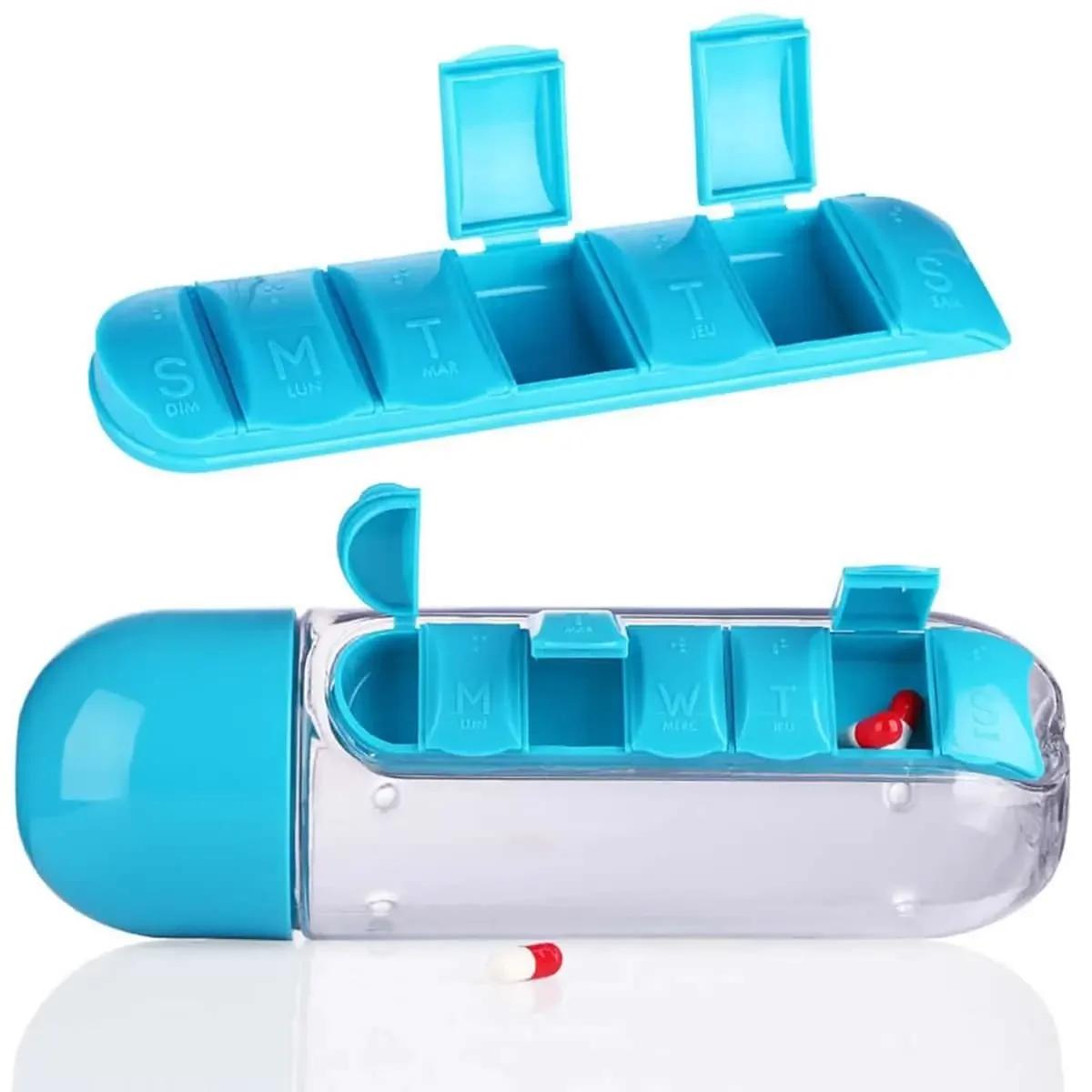 

1pc Portable Two-in-One Medicine Box and Water Bottle for OutdoorActivities - Convenient and Hygienic